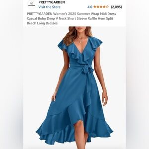 Medium silky blue dress with ruffles-new with tags